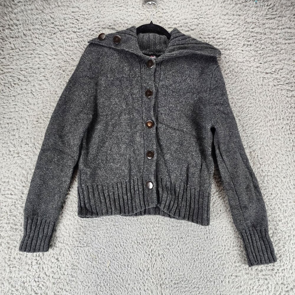 Rosanna Sweater Womens Large Petite Gray Lambs Wool Button Up Cardigan
